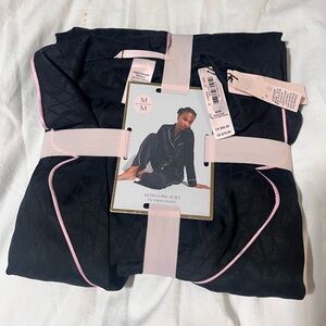 Victoria's Secret Black Satin Pajama Set with Pink Accents